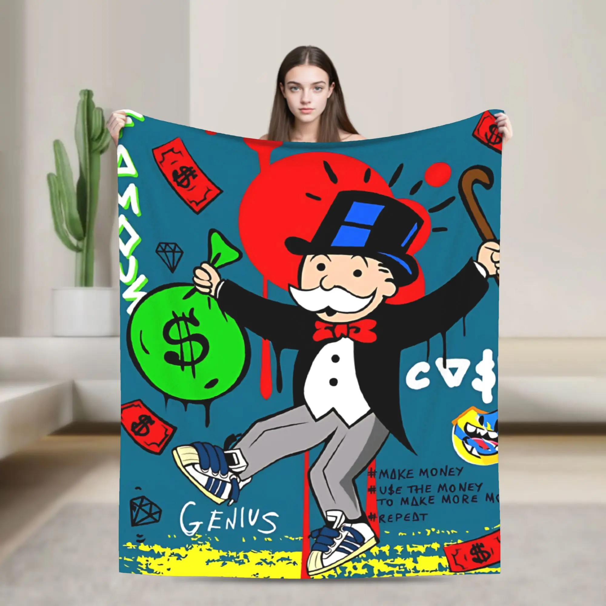 Monopolys  Money Dance  Knitted Blankets  Fuzzy Throw Blanket Summer Air Conditioning Decoration Soft Warm Bedsprea,