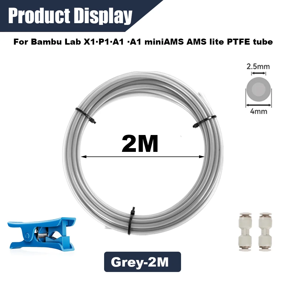 PTFE Rohr 2,5mm ID×4mm OD 5M für Bambu Lab X1/X1C/P1P/P1S/A1/A1 mini/AMS/AMS lite, mit Schneidwerkzeug & Steckverbindern, 3D Druck Schlauch