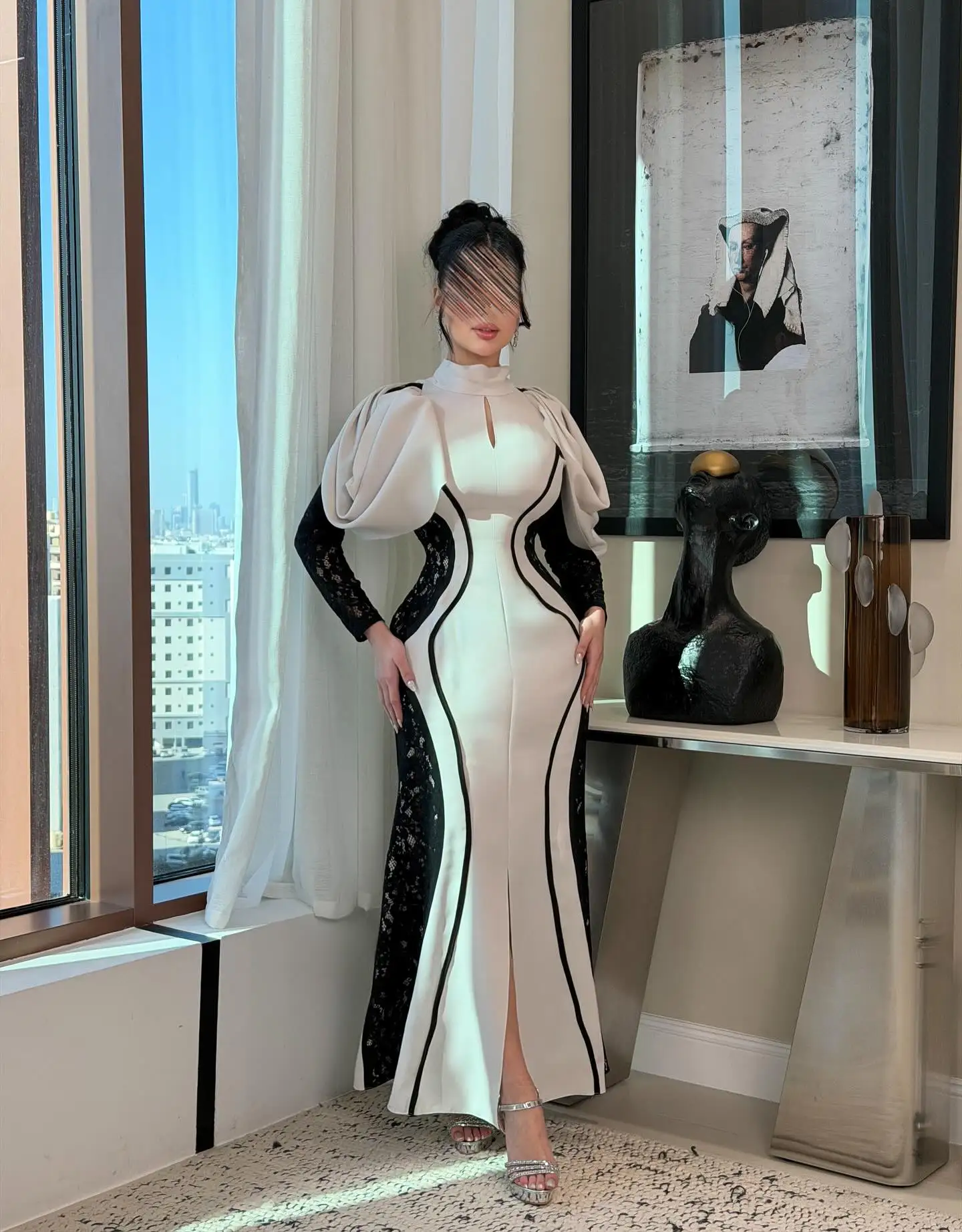 Customized Flattering Mermaid Evening Dress With Split White and Black Prom Party Gown Patchwork Wedding Guest Outfit