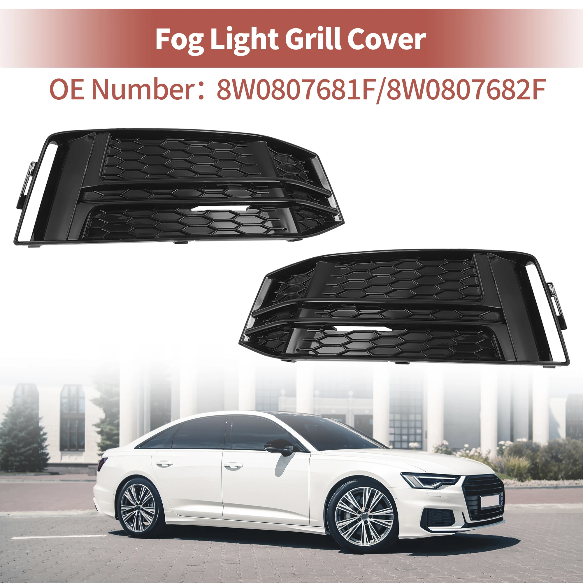 UXCELL Fog Light Grill Front Lower Bumper Fog Light Cover Inserts for Audi A4 B9 S-Line S4 2016-2018 8W0807681F/8W0807682F