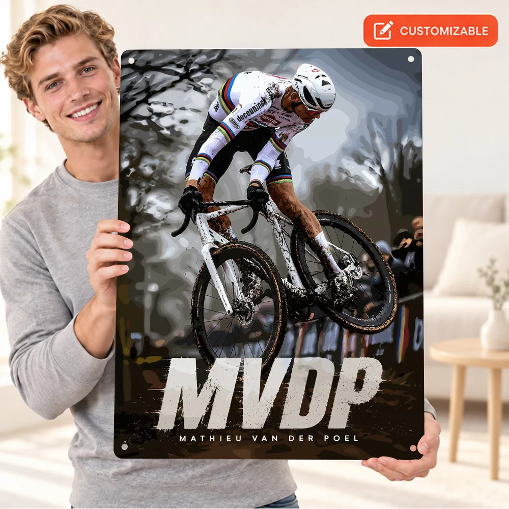 Mathieu Van Der Poel Cyclocross Aluminum Poster Personalized Metal Sign Vector Portrait Illustration Wall Art For Home Office