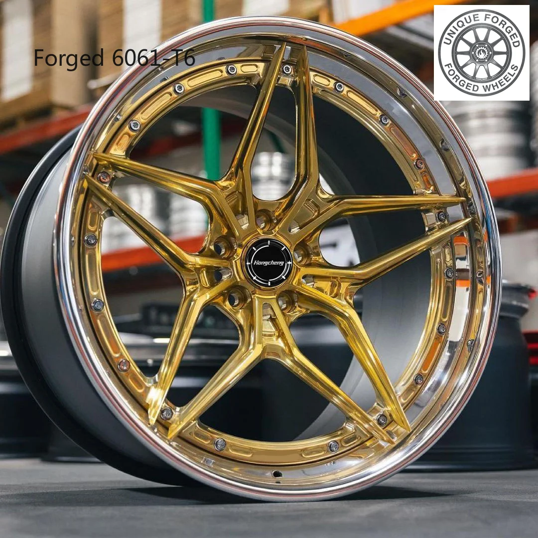 New model of 26 2 Piece Wheels 20 21 22 24 26 Inch Racing Car Wheels 5x112 5x120 5x114.3 Custom Brushed Black  Gold Forged Rims