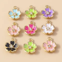 Leslie 10pcs 12*15mm Lovely Enamel Colorful Crystal Flowers Charms for Jewelry Making DIY Necklace Earring Pendants Accessories