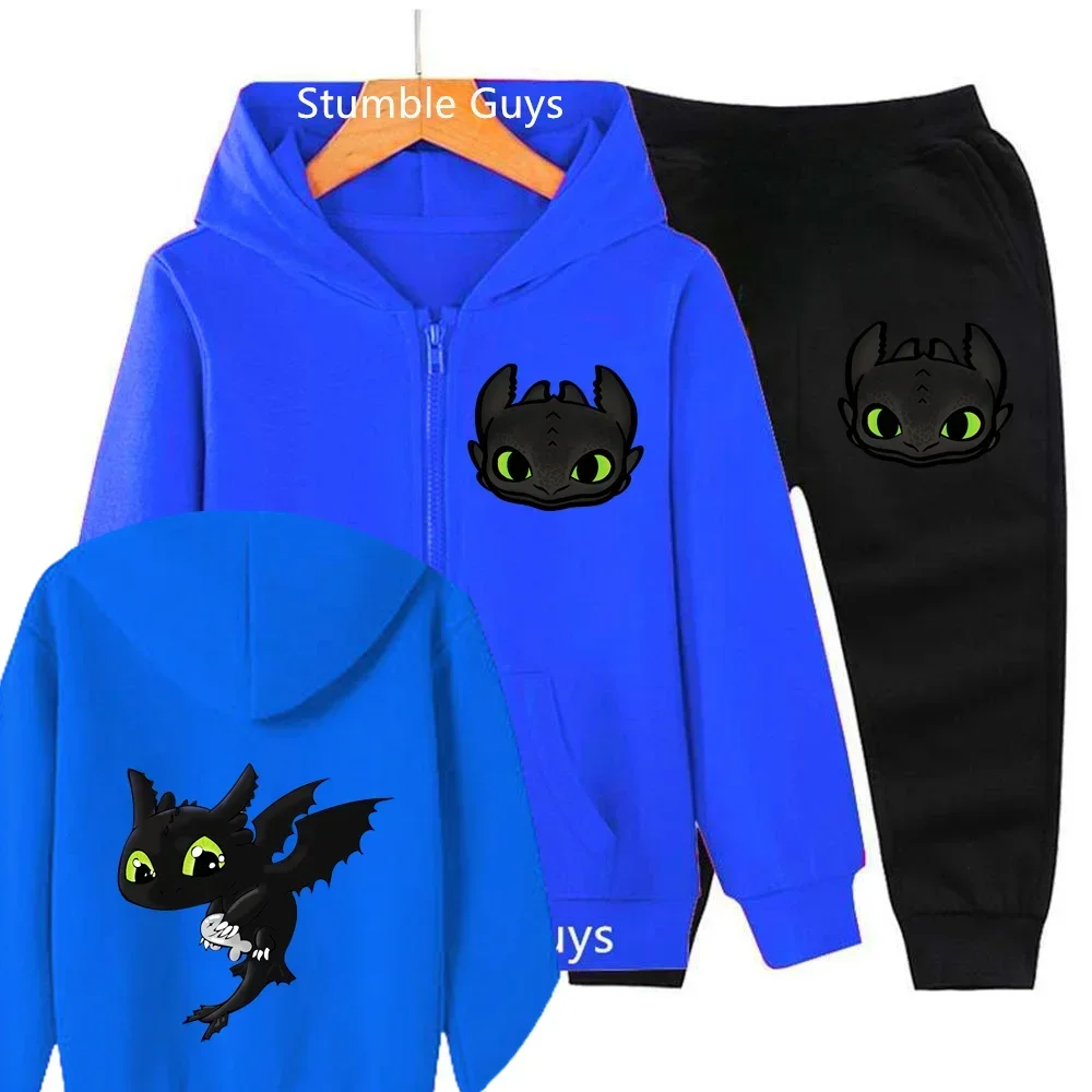 How to train your Dragon hoodie Cartoon print Fall Winter Boys Girls Casual Zipper hoodie Set Toothless Boy