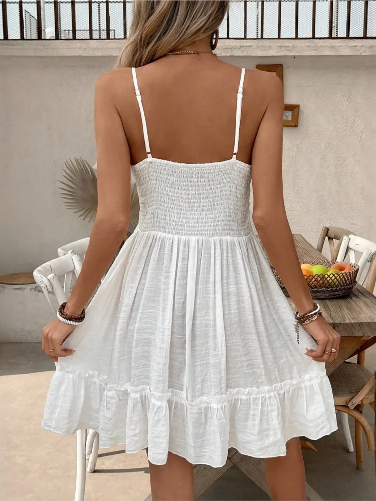 Robe de plage en dentelle pour femmes, Sexy, ajourée, sans manches, Cover-Up pour Bikini, Mini robes de vacances, été, 2026