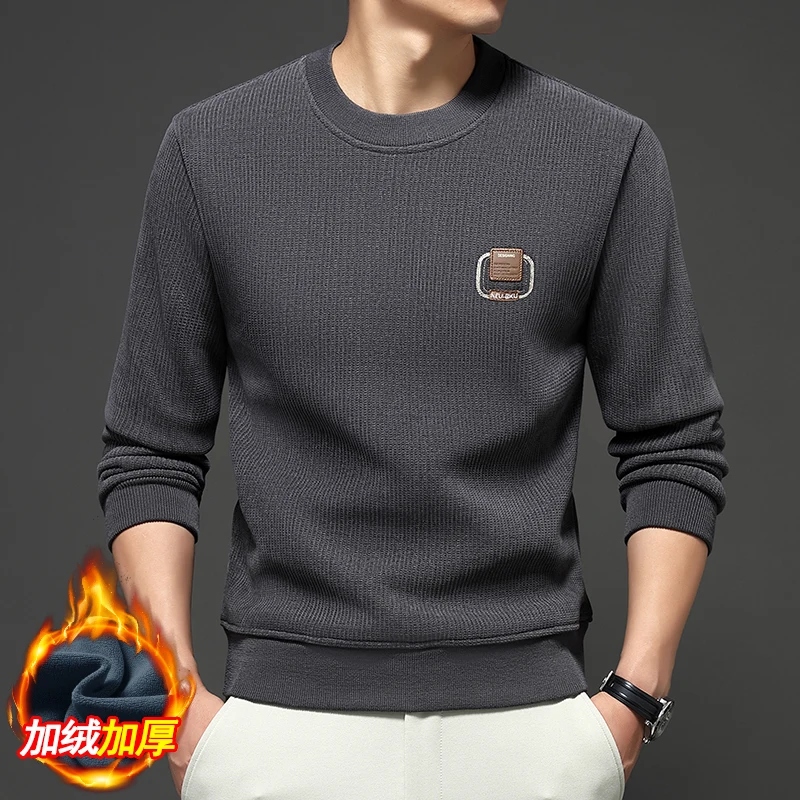 هوديي من الصوف للرجال مع قاعدة برقبة دائرية، بلوزة دافئة للخريف والشتاء، هوديي عصري متعدد الاستخدامات، قميص قاعدة كاجوال عصري