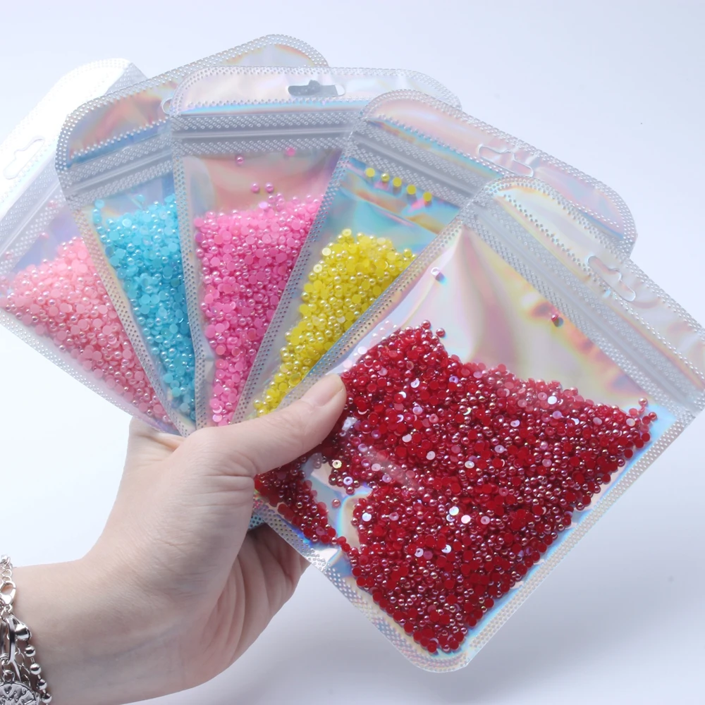 

New Style 3mm 5000pcs Many Colors Glue On Resin Half Round Flatback Beads For Clothes Dresses DIY Crafts Scrapbook Decoration