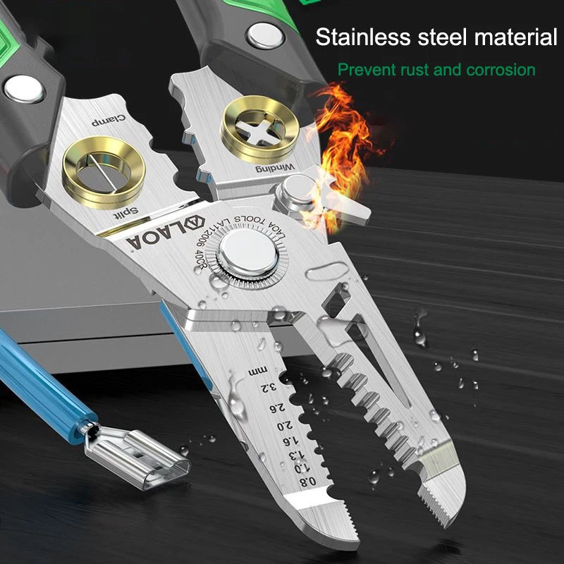 7 In 1 Wire Stripping Pliers Multifunction Electrician Cable Cutting Terminal Crimping Splitting Winding Line Hand Tools