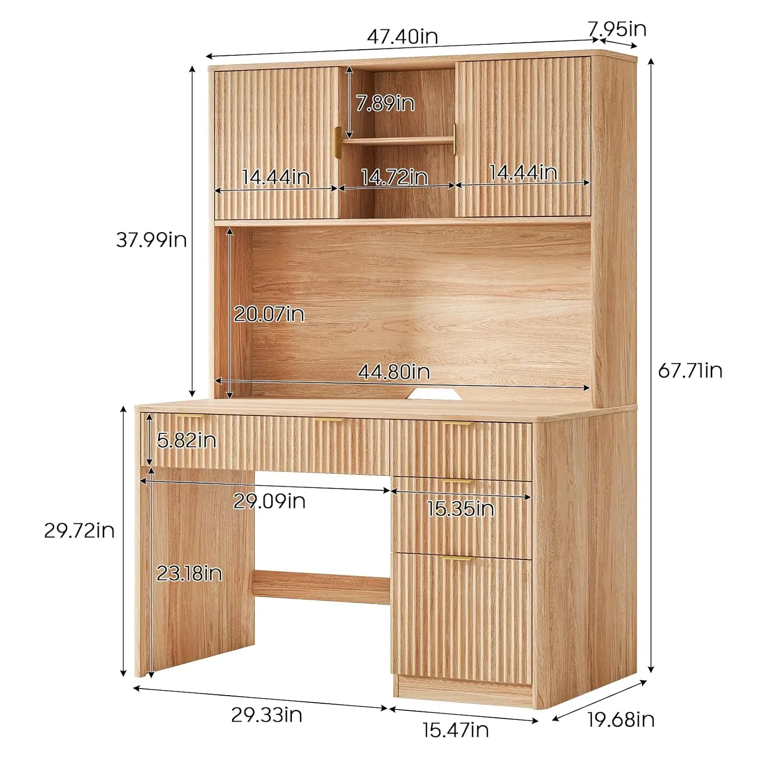 Executive Desk with Fluted Drawers & Hutch, 67