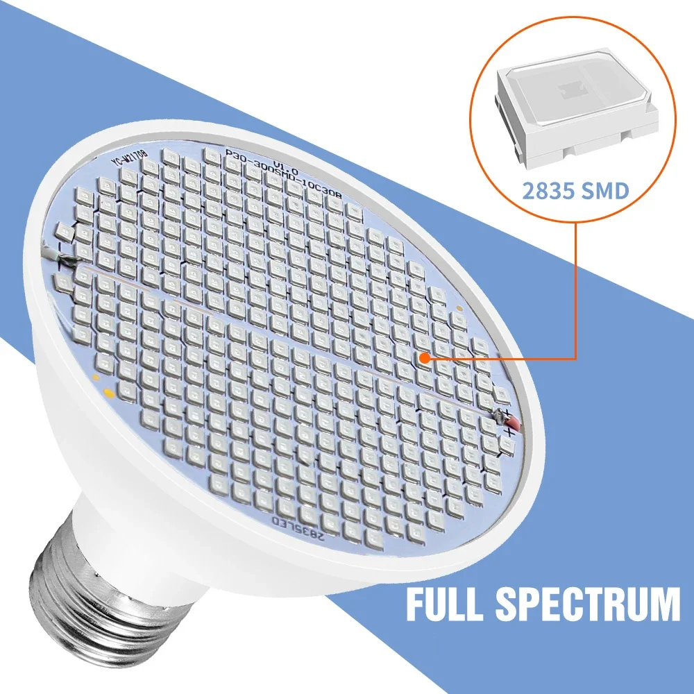 30W LED Grow Light Bulb E27/E26 Full Spectrum Cultivation Lamps For Plant Indoor Growth Box Potted Fruit Fill Lighting AC85-265V