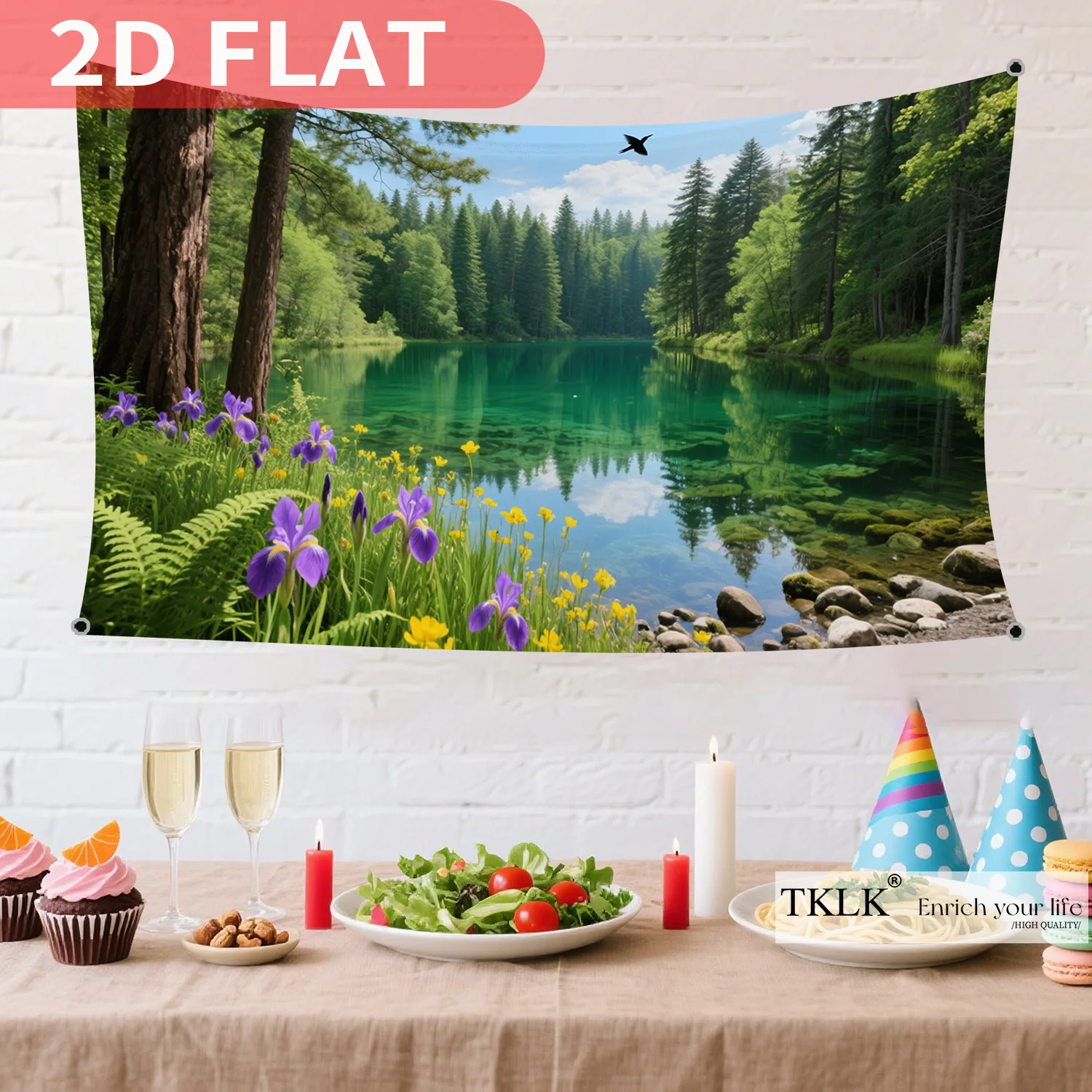 

1pc Large Spring & Summer Forest River Garage Door Banner, Vibrant Floral and Greenery Scene, Perfect for Party Backdrops