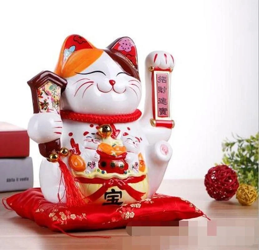 Imagem -04 - Artesanato Acenando Mão Lucky Cat Fortune Gift Maneki Neko Boas-vindas Feng Shui Artesanato Caixa de Dinheiro Home Store Decoração 10