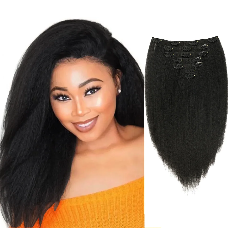 14inches Synthetic Yaki Straight Clip in Hair Extensions Straight Clip in Hair Extension Synthetic Hairpiece for Women