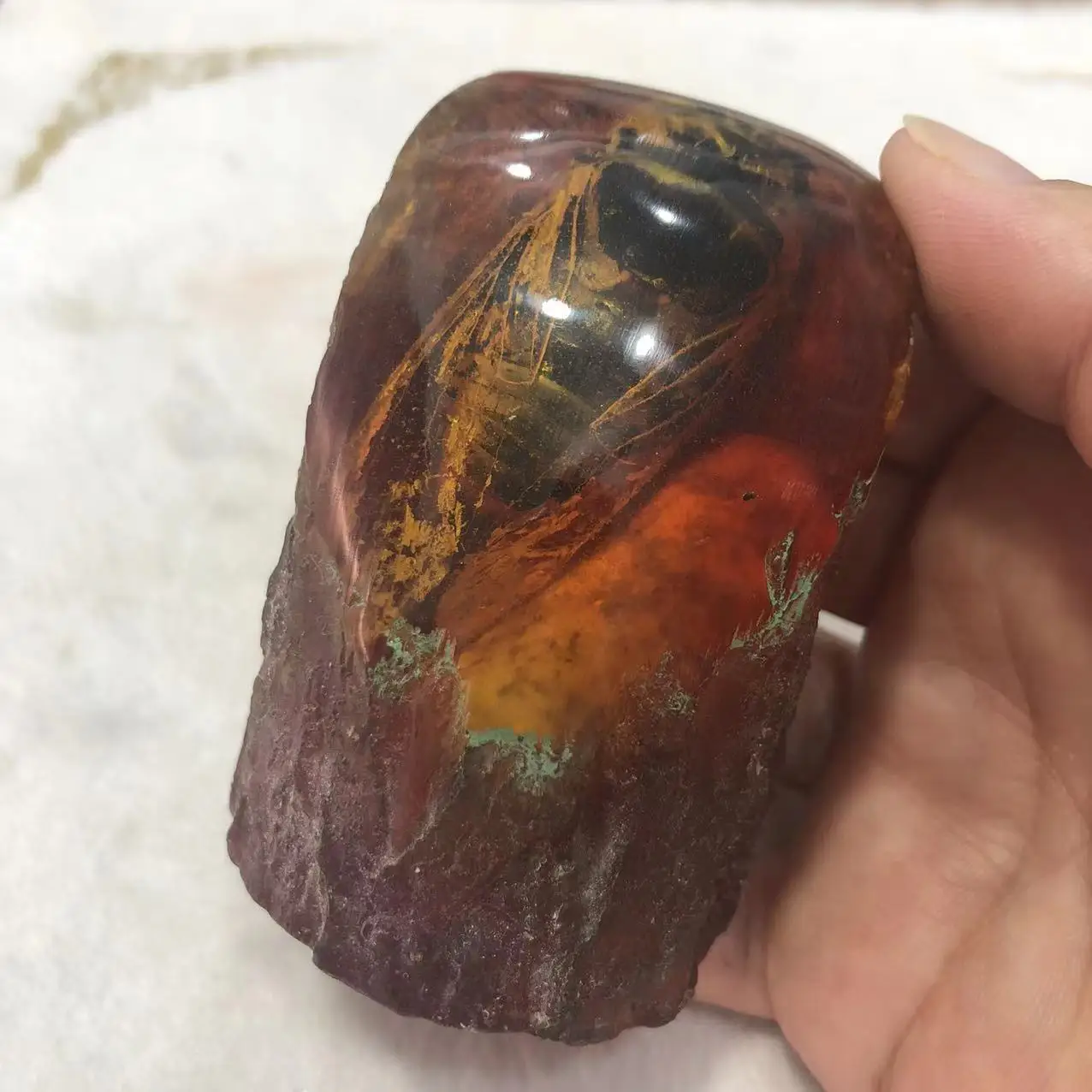 Antique Crafts Resin Amber Belt Insect Scorpion Cicada Crab Bee Insect Specimen Stump