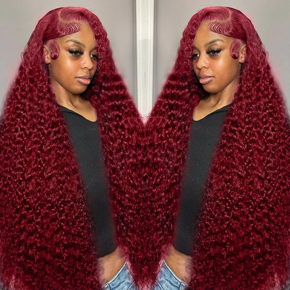 

Burgundy 13x4 Lace Front Wig Human Hair Red Deep Wave Curly Frontal Wigs Human Hair Lace Frontal Wig Transparent Remy Lace Wig