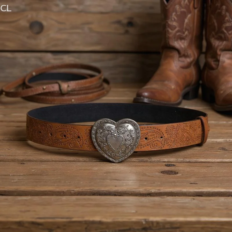 Liebe Herz Form Schnalle frauen Gürtel Mode Casual Kleid Jeans Zubehör Gürtel Gothic Retro Braun Pu Leder Bund