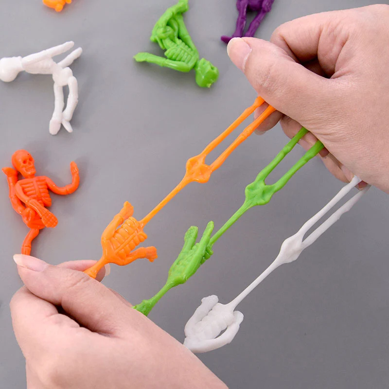 

10Pcs Colorful Stretchable Skeleton Man Soft Rubber Horror Doll Toys For Halloween Party Stress Relief Favors Birthday Gifts