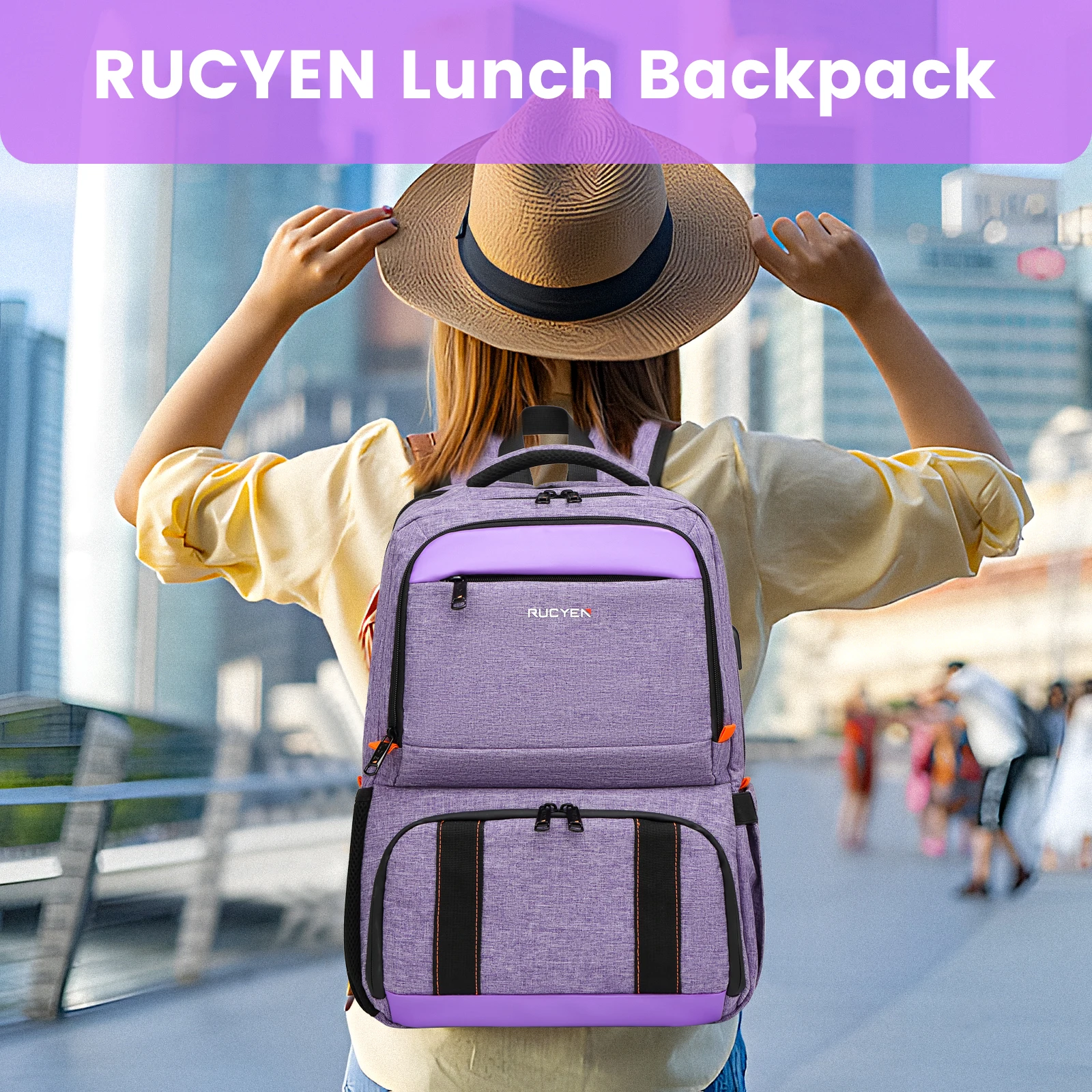 Lunch Backpack Insulated Cooler 15.6 Inches RFID Blocking Laptop Backpack with USB Port Lunch Backpack Lunch Box for Men Women