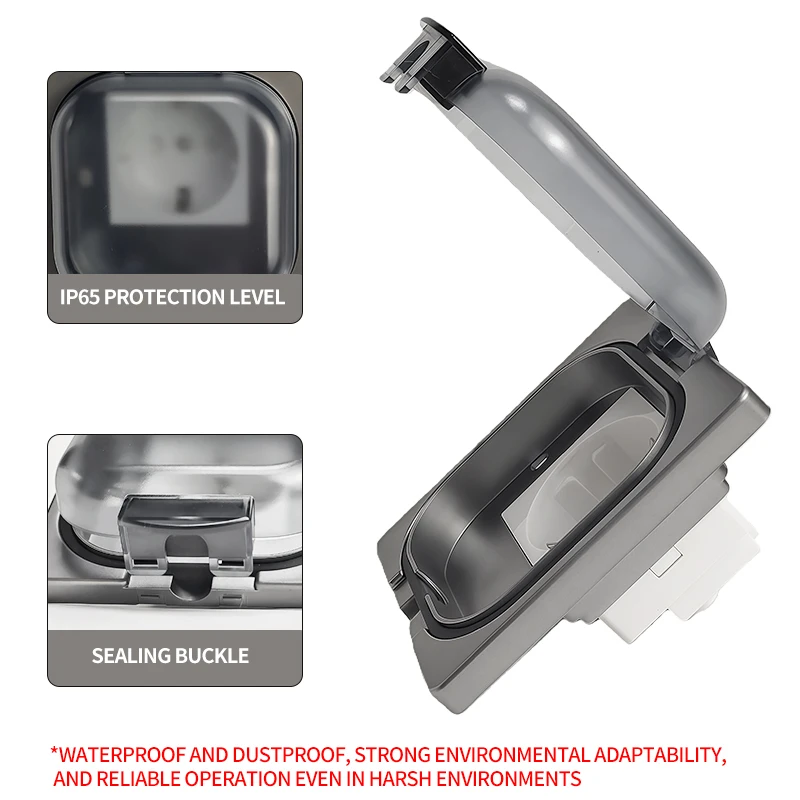 IP65 Waterproof Outdoor Socket- 16A High Power Wall Plate, 250V US/Thai Style 10A Receptacle, Bathroom & Weatherproof Electrical