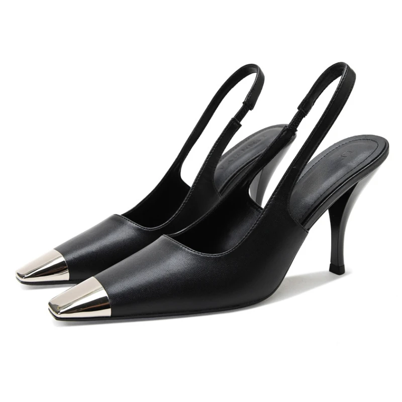 Sexy High Heels Women Metal Square Toe Sandals Female Office Pointed Pumps Designer Patent Leather Slim High Heeled Sandals