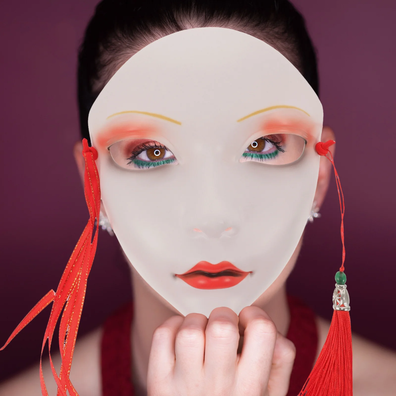 

Chinese Culture Masquerade Mask For Adults Festival Party Cosplay Halloween Prank Decor Tassel Plastic Face Cover