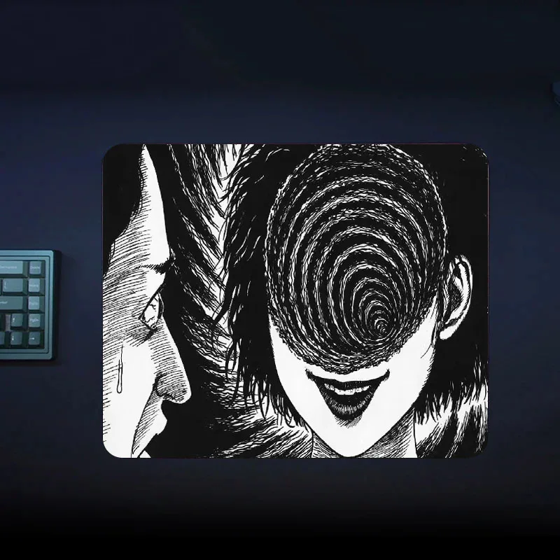 Japanese horror anime black and white mouse pad small gaming keyboard mat rubber non-slip economic desktop pads gamer mats 22*18