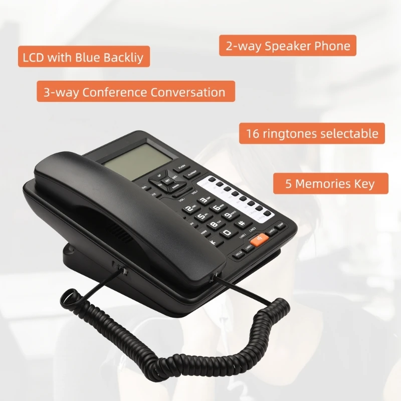 6400 2-Line Telephone Desktop Corded Landline with Backlit LCD Display CallerID Number Storage for Home Office Hotels