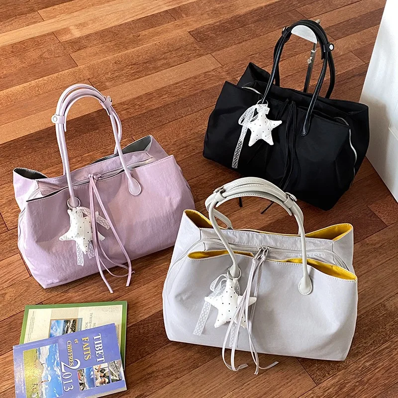 New Fashion Contrasting Color Tote Bag Large Capacity Nylon Women Shoulder Bag Versatile Three-layer Commuting Handbag