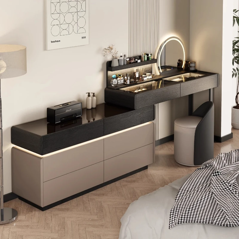 

wooden Bedroom dressing vanity table Makeup light mirror room drawers cabinet dressers luxury home furniture for bedroom