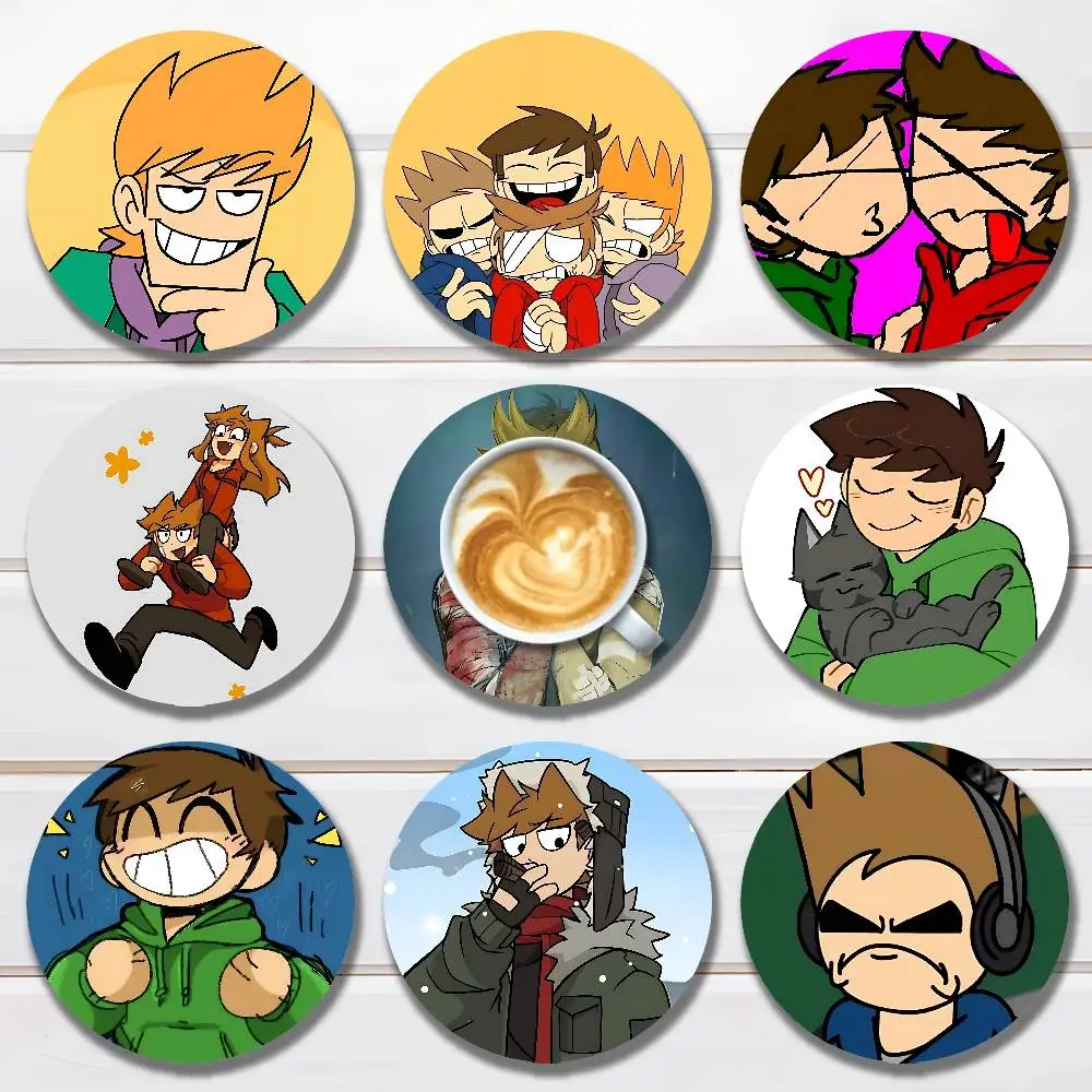 

E-Eddsworlds-S Web Drama Heat Resistant Round Wooden Coasters Non-slip Drink Cafe Decoration 2D Flat Color Print Coasters