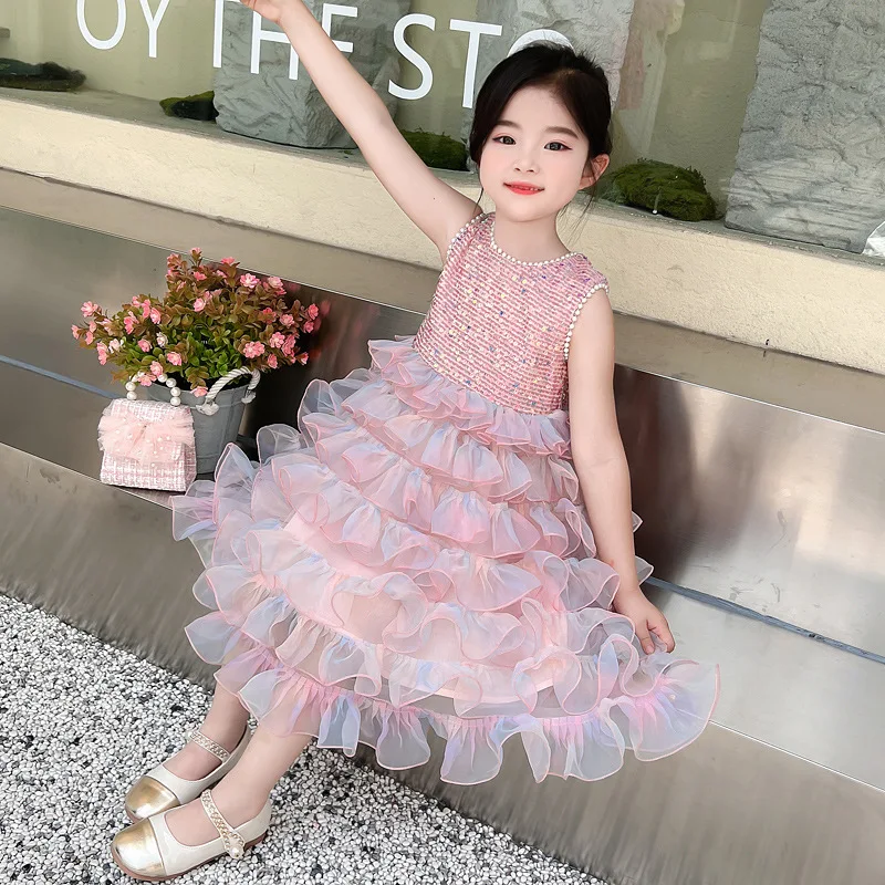 

Girl Princess Dress Cake Puffy Skirt Sequined Tulle Skirt Butterfly Kids Girls Clothes Prom Wedding Birthday Dress Luxury Kids
