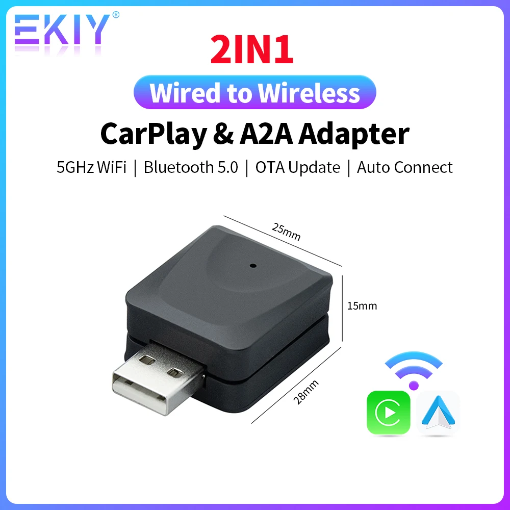 

EKIY Smart CarPlay& Android Auto Box Wired To Wireless For Audi Toyota Mazda Nissan Chevrolet Suzuki Subaru Kia Ford Opel Skoda