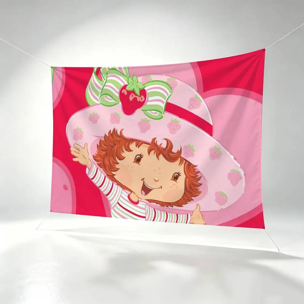 CUTE S-Strawberry S-Shortcake  Flags Wall Hanging Background Art Banner for Bedroom Home Outdoor Decor