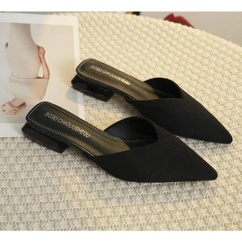 Neue Luxuriöse Spitze Damen-Mules Modische Bonbonfarbene Elegante Kleidersandalen mit Quadratischem Niedrigem Absatz Slip-On Schuhe