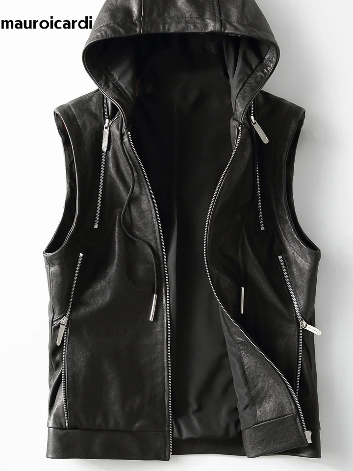 Mauroicardi Spring Autumn Luxury Elegant Cool Black Pu Leather