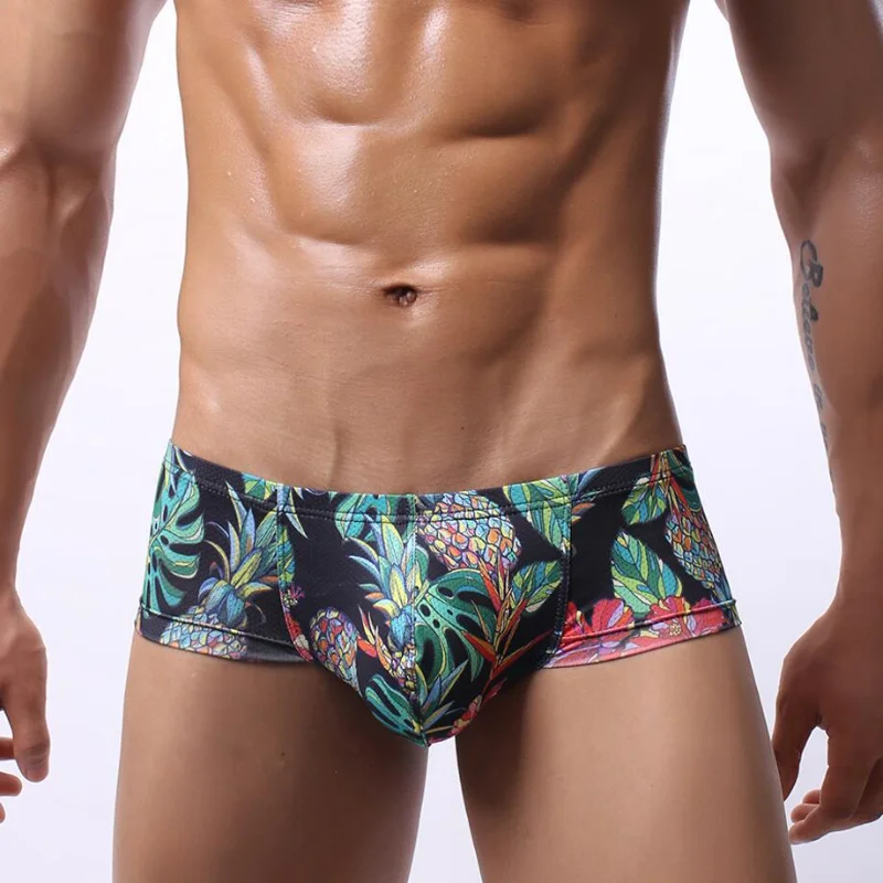 Men Bulge Pouch Boxer Trunks Ultra low waist Boxer Tangas fashion printed Slip Homme Breathable Boxershorts Male Homewear