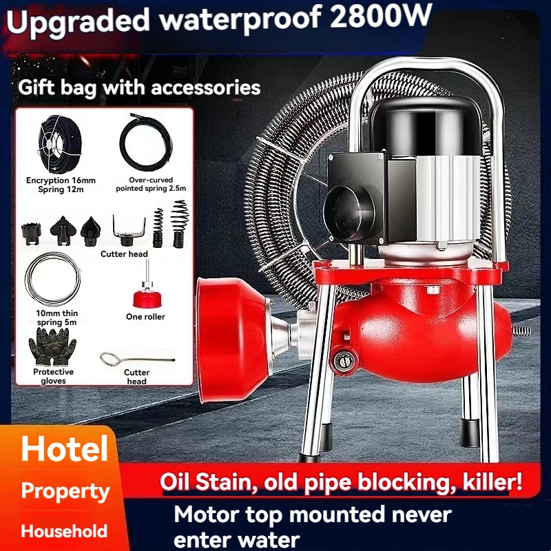 

Электрический прибор для удаления засоров для унитазов и сливов, 2200 Вт, 220 В, профессиональный очиститель для унитазов и канализации, инструмент для очистки сливов.