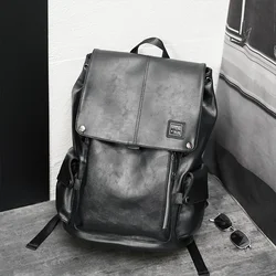 Fashion Student Schoolbag Computer Bag Men's Backpack PU Leather Backpacks Man High Capacity Travel Bag Softback Bookbag Male