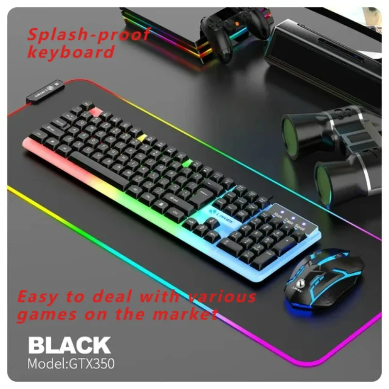 NEW GTX350 Gaming Keyboard Mouse Combos Computer Laptop Backlight Gamer Kit LED Wired Usb Keyboard GTX350 Set-Black