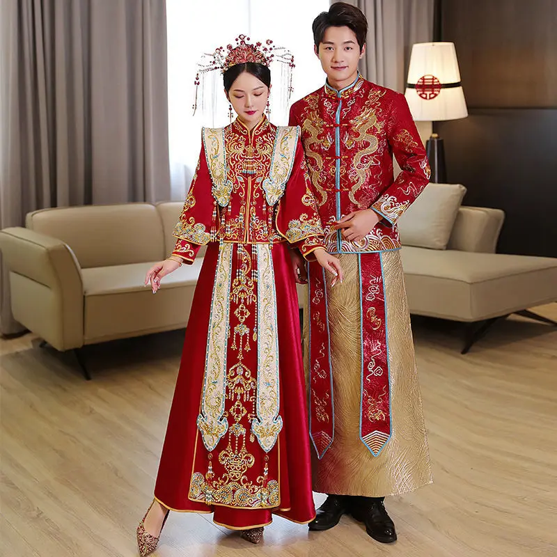 

Yourqipao Chinese Xiuhe Clothing Cheongsams Wedding Dresses Women Heavy Beaded Ming Dynasty Hanfu Bridal Gown Sets Plus Size