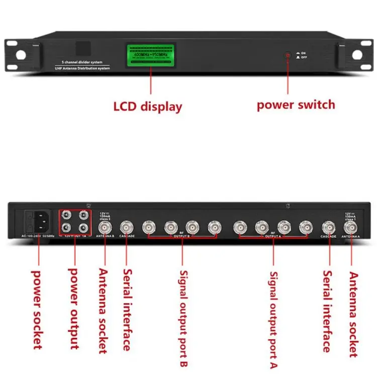 Système de distributeur d'antenne UHF A760-U880 Amplificateur de répartiteur de signal à 5 canaux Amplificateur de signal de microphone sans fil