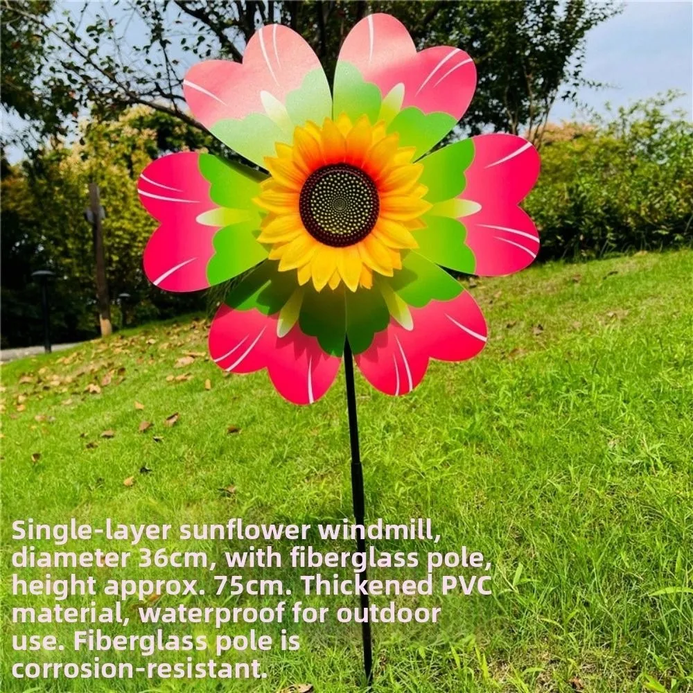 Multistyles Sonnenblumen-Windmühle, PVC, Liucai Wellenpunkt, rotierende Sonnenblume, Durchmesser 36 cm, Garten- und Hof-Windspinner