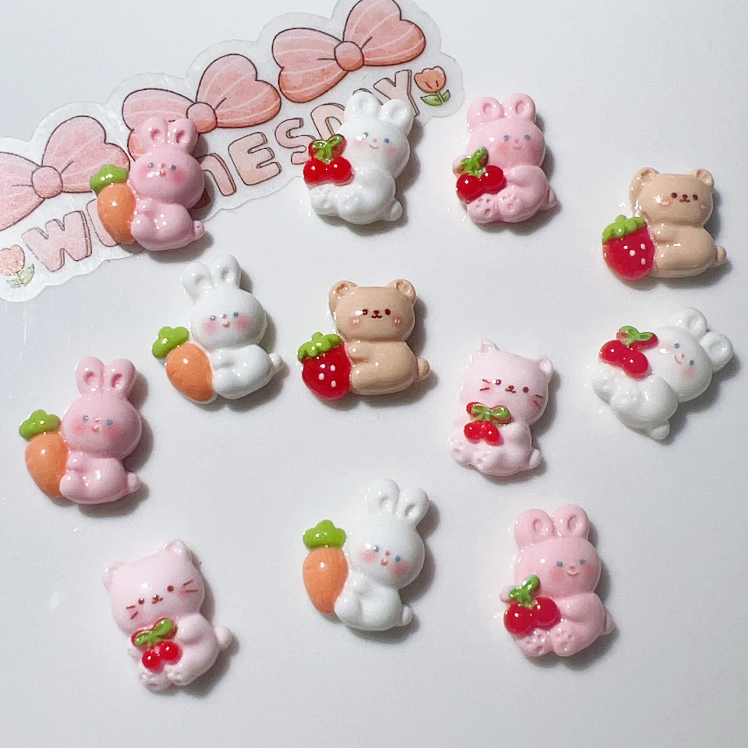 200pcs  Resin Mini Cartoon Rabbit Bear Flatback Cabochon Scrapbook Kawaii DIY Party Embellishments Accessories