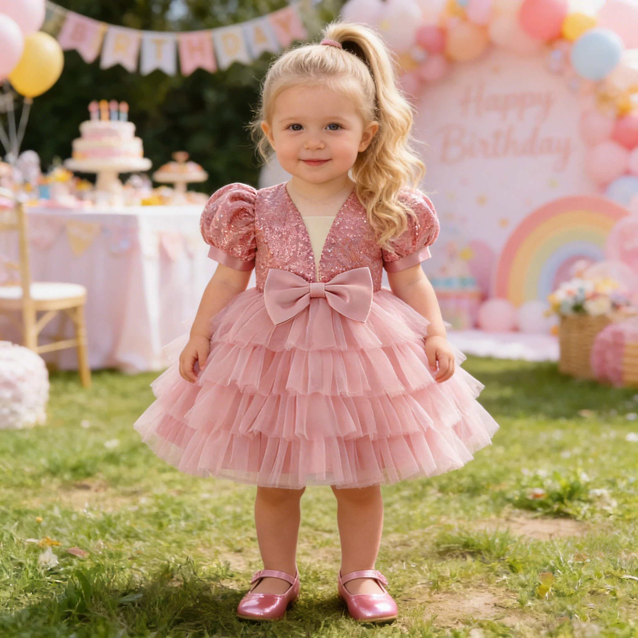 

Элегантное праздничное платье с бантом и блестками для маленьких девочек, платье-пачка принцессы для свадьбы, первого дня рождения, выпускного вечера, фатиновый костюм принцессы для крещения