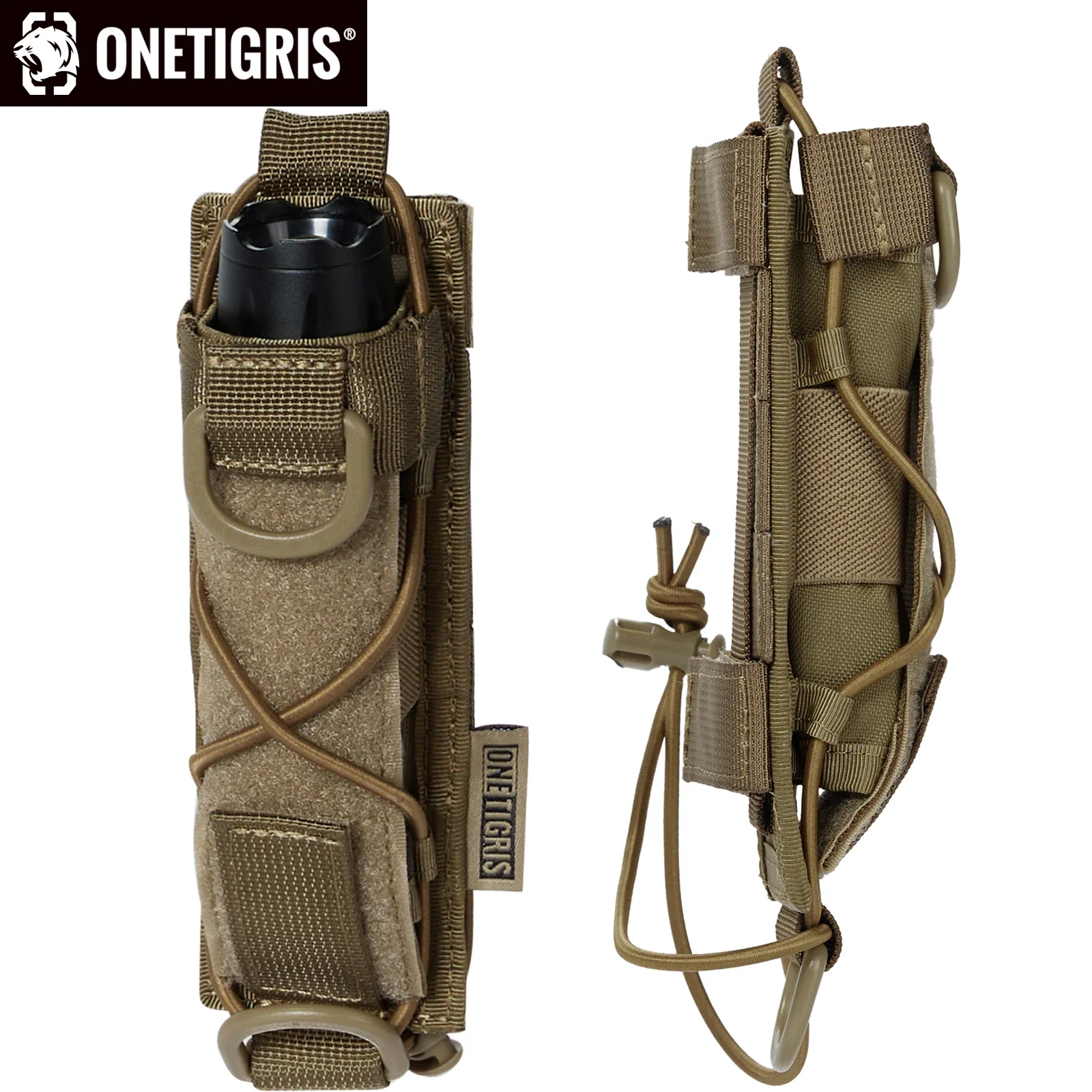 Onetigris coldre tático para lanterna molle, suporte para tocha, cinto, bolsa de ferramentas utilitárias de topo aberto para caminhadas ao ar livre, acampamento