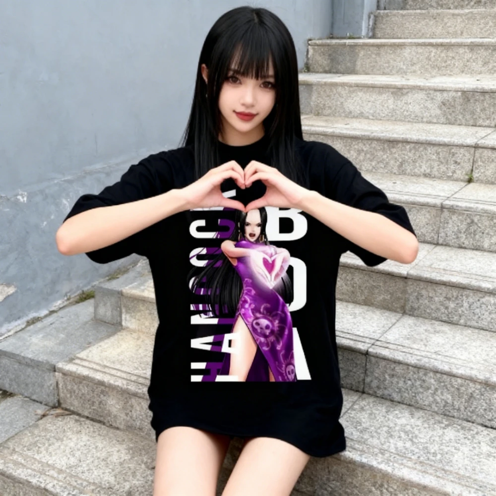 

Summer O P Cartoon Characters Boa Hancock T-shirt Cotton Summer Cotton Men's Women Top Tee Streetwear Loose Casual Trendy Youth
