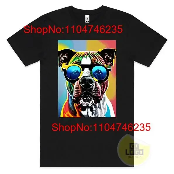 Retro T Shirt STAFFY DOG Staffordshire Bull Terrier Wearing Sunglasses  vintage Washed Casual fashion streetwear