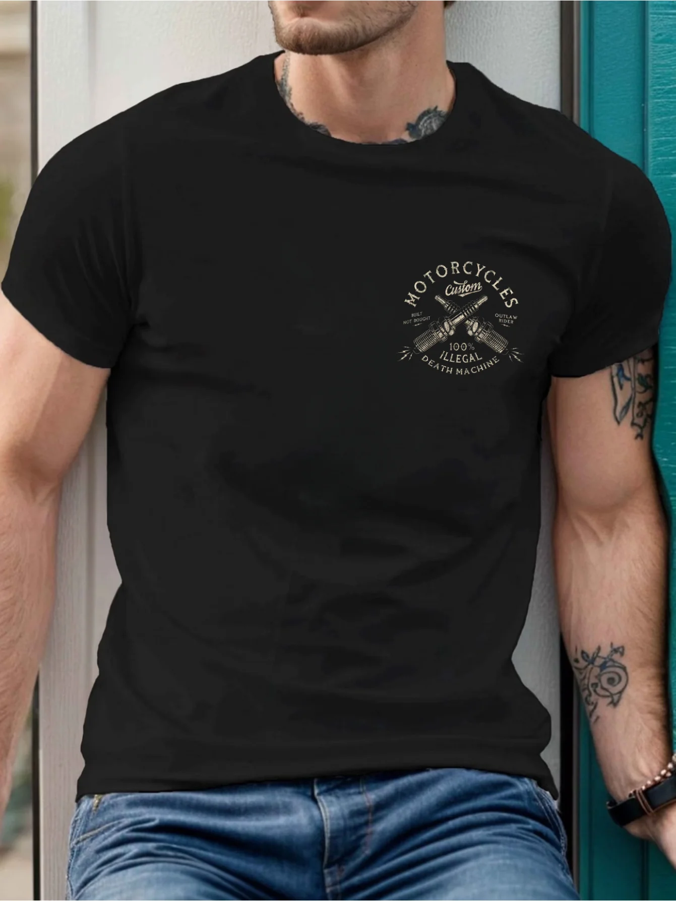 Vintage Motorcycle Style T-Shirt Retro Knight Tee Featuring Motorcycle Graphics and Chopper/Bobber Design Graphic Short Sleeve