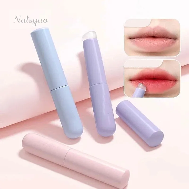 Pincel de labios de silicona mejorado con cubierta, pincel de corrector con punta angular, pincel de maquillaje de labios suave para aplicar el lápiz de labios con la yema del dedo, cabezal redondo, no se rompe.