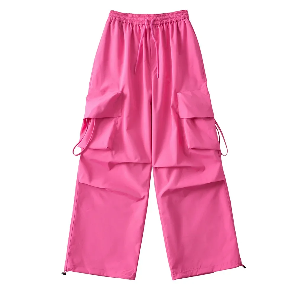 

Pockets Cargo Pants Women Solid Elastic High Waist Drawstring Loose Casual Straight Quick Dry Trousers Fashion Sweatpants